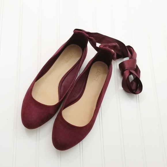 red ballet flats with ribbon